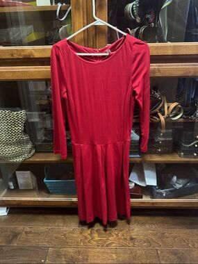 Banana Republic Red Long Sleeve Scoop Neck Fit-and-Flare Dress
